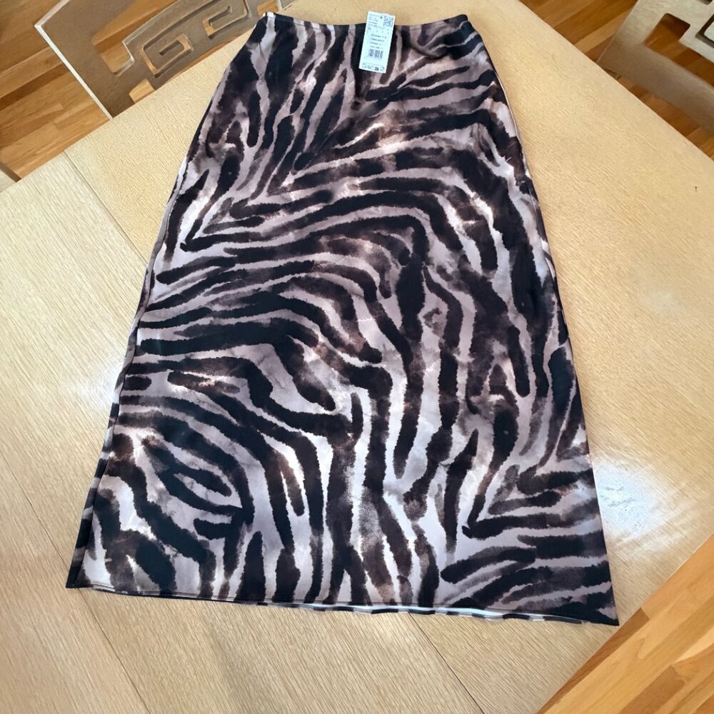 WMNS M Mango MNG Animal Print Midi Slip Skirt BNWT elastic-waist brown zebra max - Picture 9 of 14